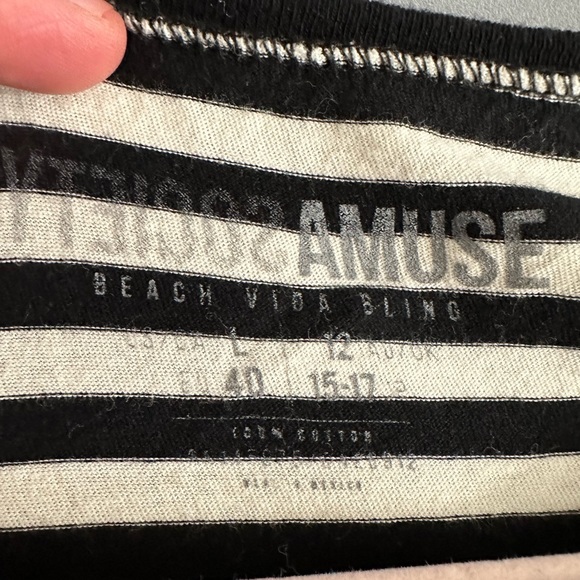 Amuse Society Honey Striped Long Sleeve Cropped Top Shirt Black Off White Large - Picture 14 of 16